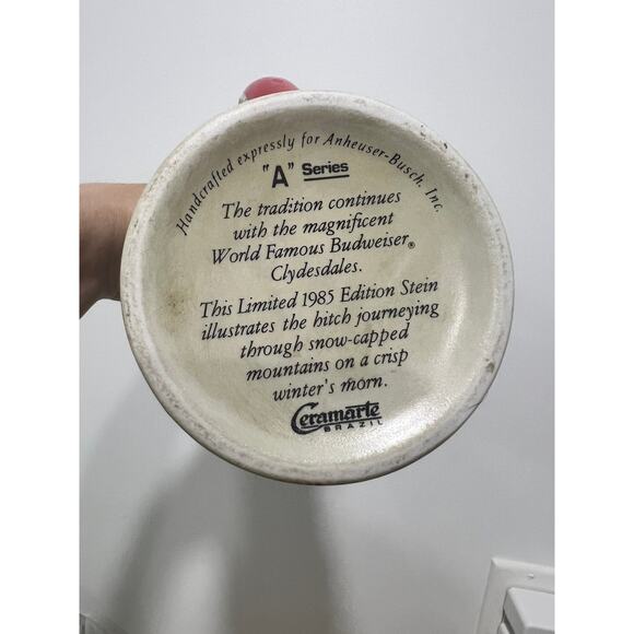Vtg 1985 Budweiser Series 'A' Anheuser Busch Holiday Beer Stein Mug Clydesdale - Picture 6 of 9